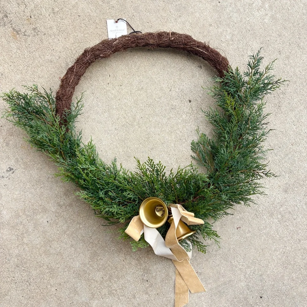 New elegant Green Holiday Wreath with Gold Accents 26in
